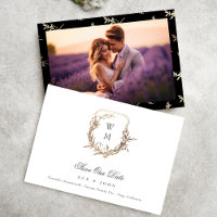 Zwart Goud Wit Klassiek Monogram Crest Bruiloft