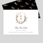 Zwart Goud Wit Klassiek Monogram Crest Bruiloft Save The Date