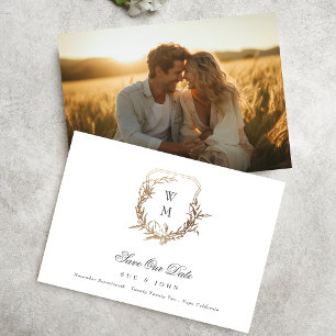Zwart Goud Wit Klassiek Monogram Crest Foto Save The Date