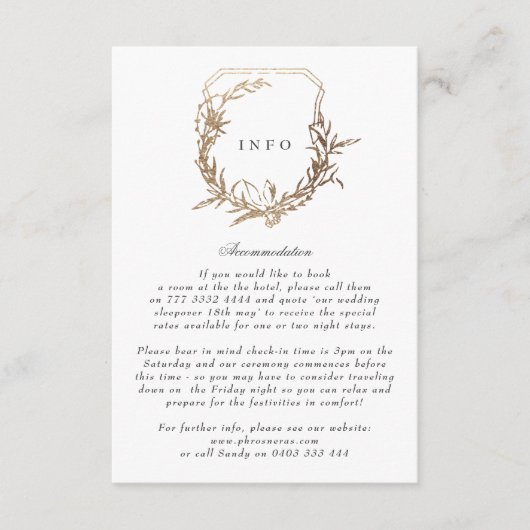 Zwart Goud Wit klassieke kuif bruiloft details Informatiekaartje (Voorkant)