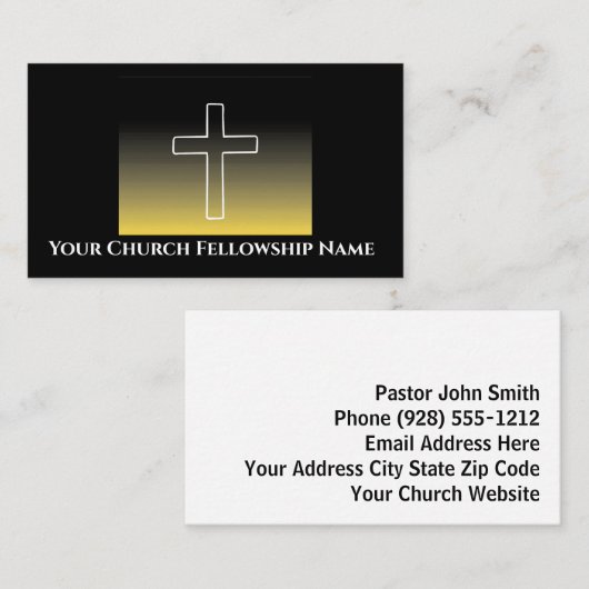 Zwart Goud Wit Kruis Omtrek Kerk Pastor Visitekaartje (Voorkant / Achterkant)