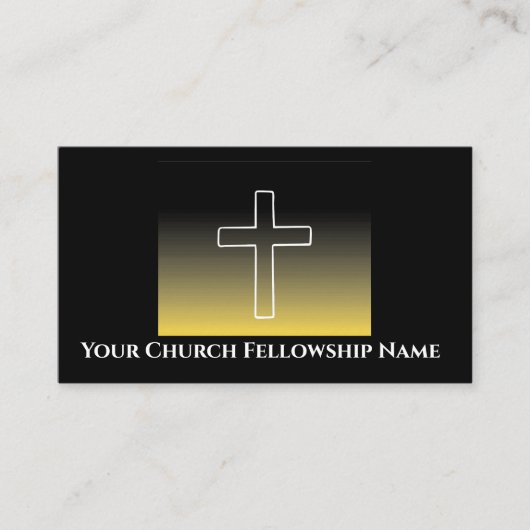 Zwart Goud Wit Kruis Omtrek Kerk Pastor Visitekaartje (Voorkant)