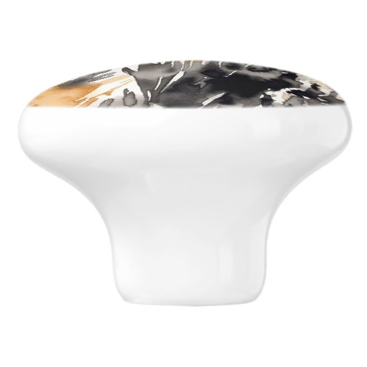 zwart goud wit luipaard dier keramische knop (Zijkant)