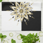 Zwart goud & wit mandala geometrisch ontwerp 2a theedoek (Gevouwen)