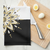 Zwart goud & wit mandala geometrisch ontwerp 2a theedoek (Quarter Fold)
