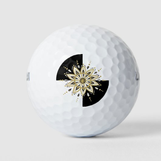 Zwart goud & wit mandala geometrisch ontwerp golfballen (Voorkant)