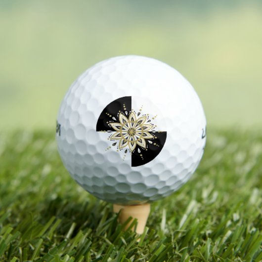 Zwart goud & wit mandala geometrisch ontwerp golfballen (Insitu Shirt)
