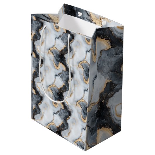 Zwart, Goud & Wit Marmer Print Ontwerper Cadeautas (Achterkant Gekanteld)