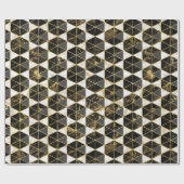 Zwart, goud & wit marmer textuur geometrisch cadeaupapier (Vlak)