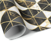 Zwart, goud & wit marmer textuur geometrisch cadeaupapier (Rol Hoek)