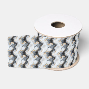 Zwart, goud & wit marmerprint grosgrain lint