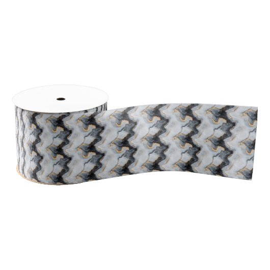 Zwart, goud & wit marmerprint grosgrain lint (Spoel)