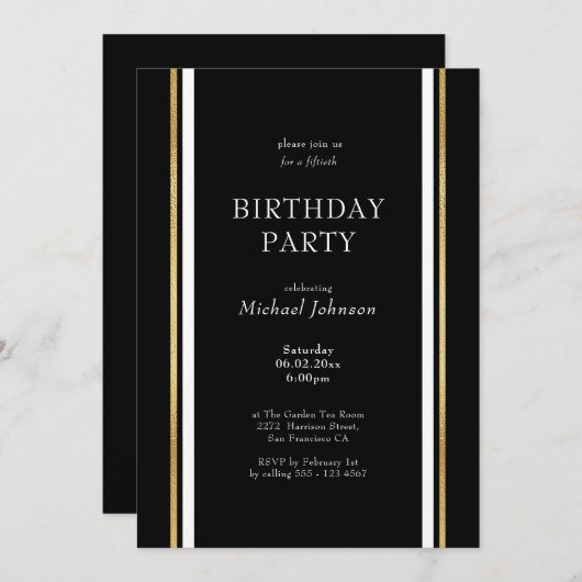 Zwart Goud Wit Minimalist 50e Verjaardag Kaart (Voorkant / Achterkant)