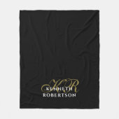 Zwart Goud Wit Minimalistisch Elegant Heren Monogr Fleece Deken (Voorkant)