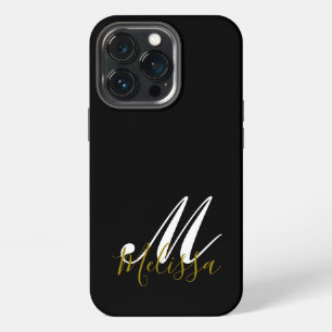 Zwart Goud & Wit Monogram Naam iPhone 13 Pro Hoesje