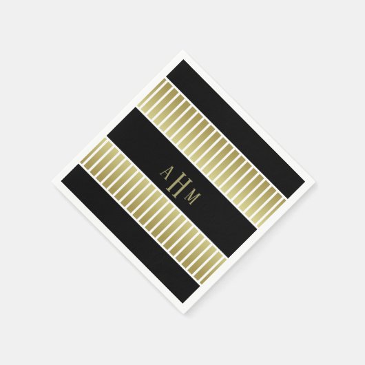 Zwart Goud Wit Monogram Streep Servet (Hoek)