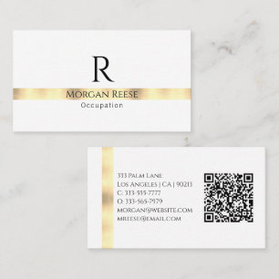 Zwart Goud Wit Ontwerp, QR Code, Naam & Monogram Visitekaartje