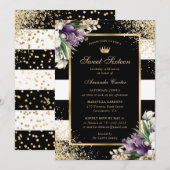 Zwart Goud Wit Paarse Orchidee Sweet 16 Birthday Kaart (Voorkant / Achterkant)