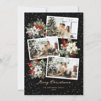 Zwart Goud Wit Poinsettia Foto Vrolijk Kerstfeest Feestdagenkaart