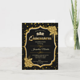Zwart Goud & Wit Quinceañera Verjaardagsuitnodigin