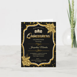 Zwart Goud & Wit Quinceañera Verjaardagsuitnodigin