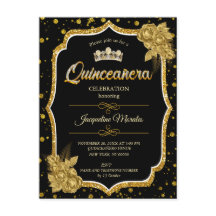 Zwart Goud & Wit Quinceañera Verjaardagsuitnodigin