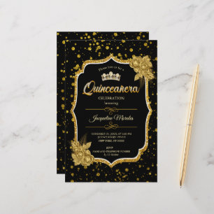 Zwart Goud & Wit Quinceañera Verjaardagsuitnodigin Briefpapier