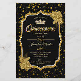 Zwart Goud & Wit Quinceañera Verjaardagsuitnodigin Briefpapier