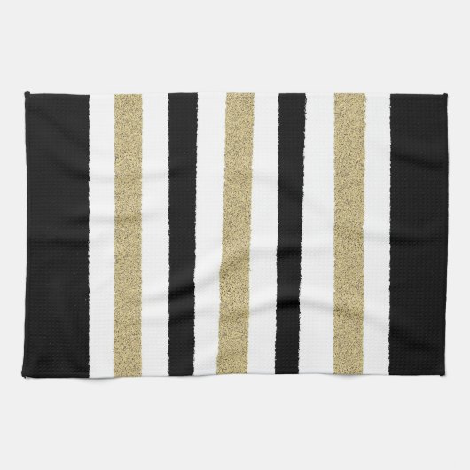 Zwart/Goud/Witboek Strepen Theedoek (Horizontaal)