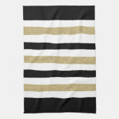 Zwart/Goud/Witboek Strepen Theedoek (Verticaal)