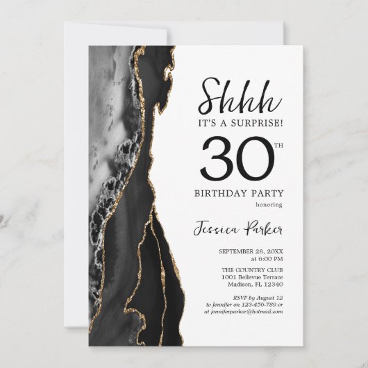 Zwart Goud Witte Agaat Verrassing 30e Verjaardag Kaart (Voorkant)