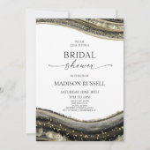 Zwart Goud Witte Agate Elegante Bruiloft Borrel Kaart (Voorkant)