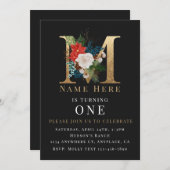 Zwart Goud Witte Bloem Letter M Kaart (Voorkant / Achterkant)