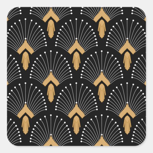 Zwart, goud, witte deco-ventilatoren vierkante sticker (Voorkant)