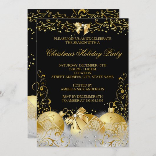 Zwart Goud Witte Kerstbal Kerstfeest Kaart (Voorkant / Achterkant)