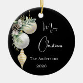 Zwart goud witte kerstballen keramisch ornament (Voorkant)