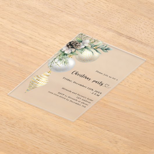 Zwart goud witte kerstballen Kerstfeest bevroren Acryl Uitnodigingen (Laagn)