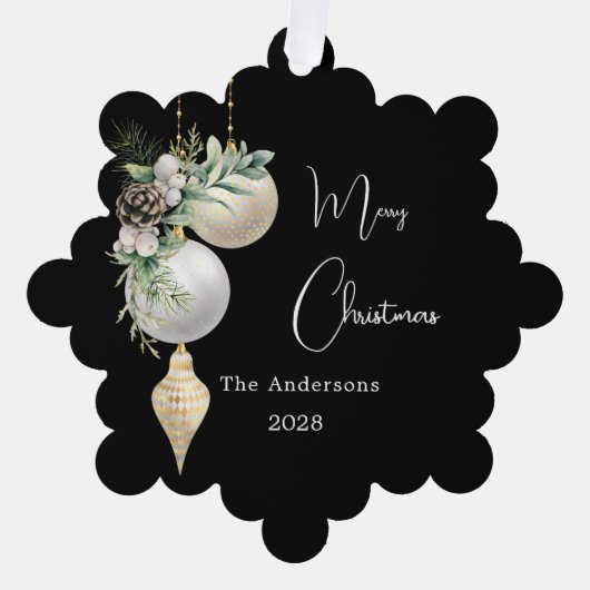 Zwart goud witte kerstballen ornament kaart (Voorkant)
