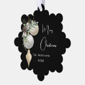 Zwart goud witte kerstballen ornament kaart (Links)