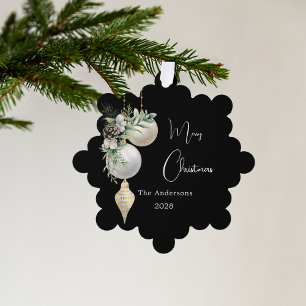Zwart goud witte kerstballen ornament kaart
