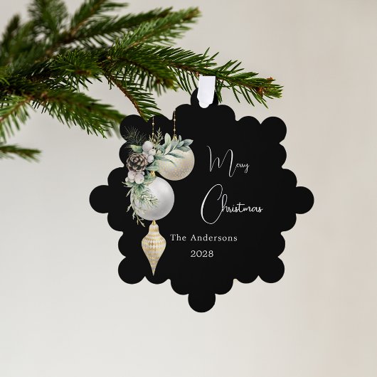 Zwart goud witte kerstballen ornament kaart
