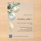 Zwart goud witte kerstballen QR code kerstfeest Acryl Uitnodigingen (Voorkant)