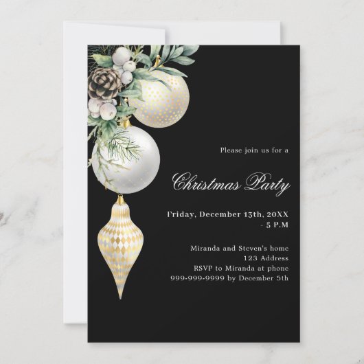 Zwart goud witte kerstballen QR code kerstfeest Kaart (Voorkant)