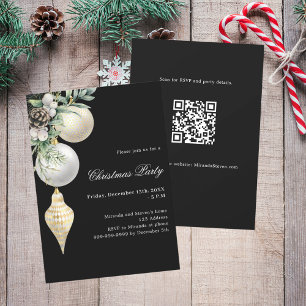 Zwart goud witte kerstballen QR code kerstfeest Kaart