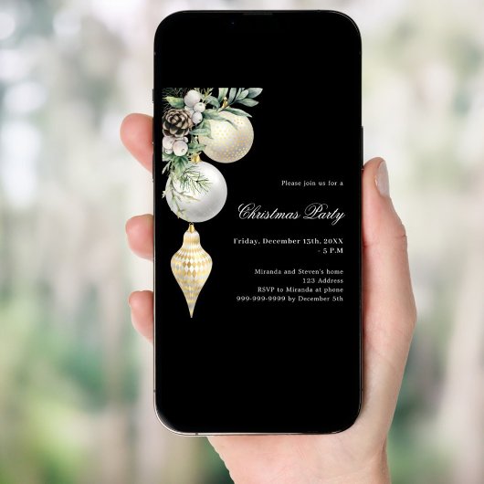 Zwart goud witte kerstballen QR code kerstfeest Kaart