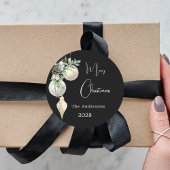 Zwart goud witte kerstballen ronde sticker