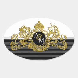 Zwart Goud Witte Leeuw Eenhoorn Embleem Monogram Ovale Sticker