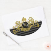 Zwart Goud Witte Leeuw Eenhoorn Embleem Monogram Ovale Sticker (Envelop)