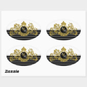 Zwart Goud Witte Leeuw Eenhoorn Embleem Monogram Ovale Sticker (Vel)