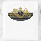 Zwart Goud Witte Leeuw Eenhoorn Embleem Monogram Ovale Sticker (Tas)